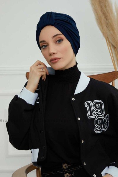Laura - Navy Blue Cotton Turban
