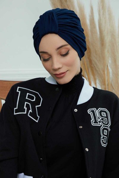 Laura - Navy Blue Cotton Turban