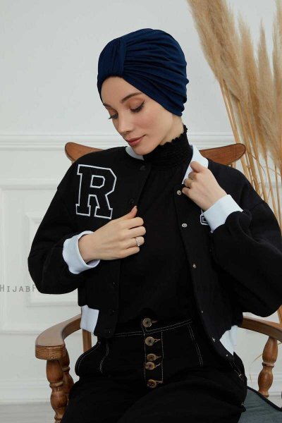 Laura - Navy Blue Cotton Turban