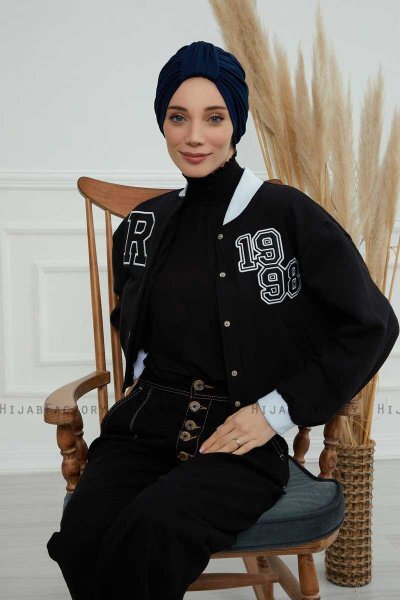 Laura - Navy Blue Cotton Turban