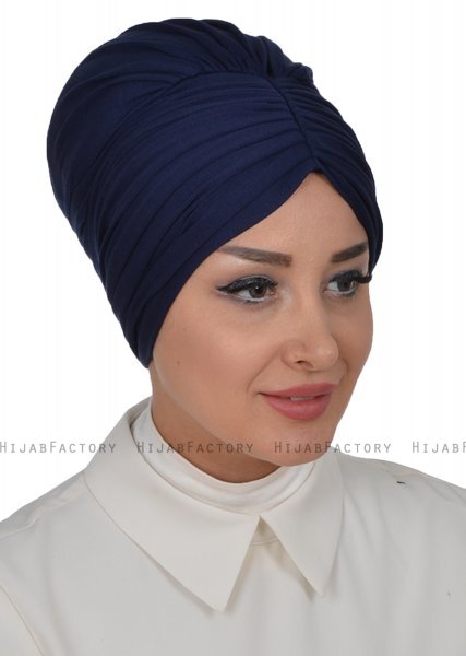 Wilma - Navy Blue Cotton Turban - Ayse Turban