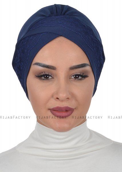 Molly - Navy Blue Lace Cotton Turban