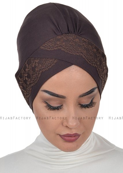 Molly - Brown Lace Cotton Turban