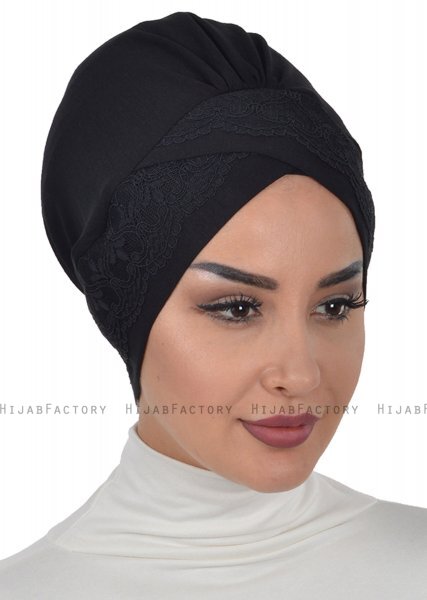 Molly - Black Lace Cotton Turban