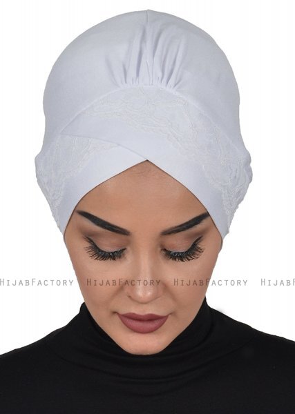 Molly - White Lace Cotton Turban