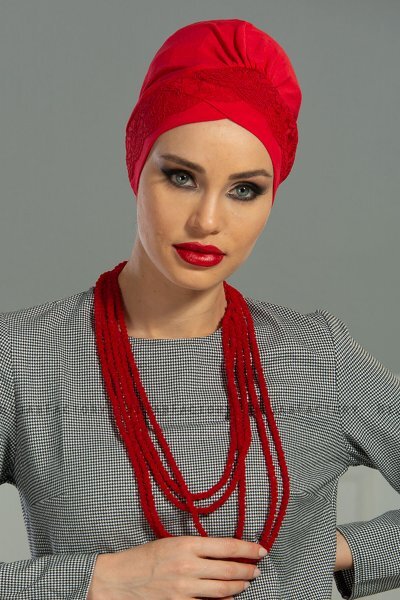 Molly - Red Lace Cotton Turban