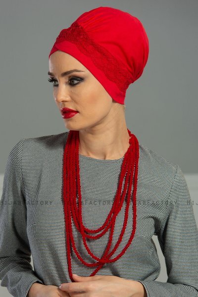 Molly - Red Lace Cotton Turban