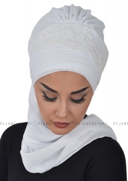 Celine - White Chiffon Turban - Ayse Turban