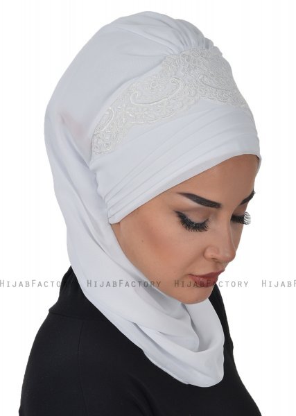 Celine - White Chiffon Turban - Ayse Turban