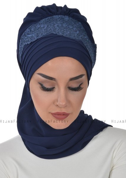 Celine - Navy Blue Chiffon Turban - Ayse Turban