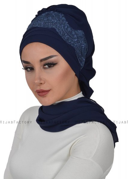 Celine - Navy Blue Chiffon Turban - Ayse Turban
