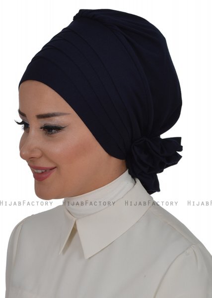 Monica - Navy Blue Cotton Turban - Ayse Turban