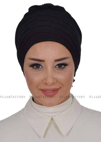 Monica - Black Cotton Turban - Ayse Turban