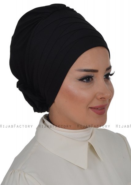 Monica - Black Cotton Turban - Ayse Turban