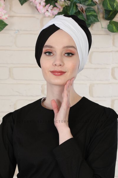 Fiona - White & Black Cotton Turban