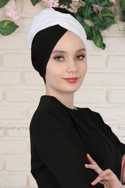 Fiona - White & Black Cotton Turban