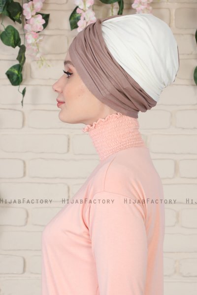 Fiona - Dark Taupe & Creme Cotton Turban