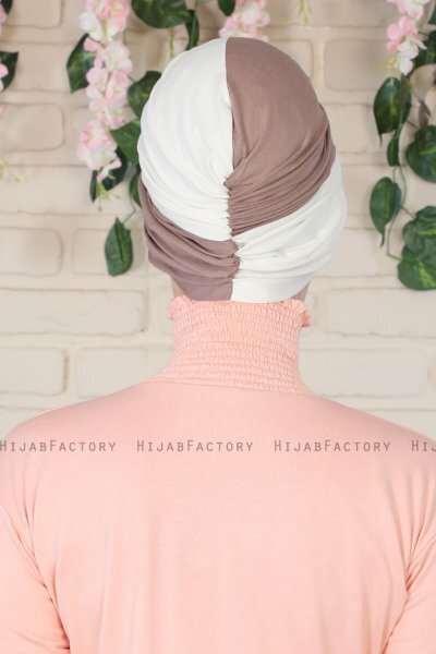 Fiona - Dark Taupe & Creme Cotton Turban