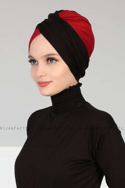 Fiona - Black & Bordeaux Cotton Turban