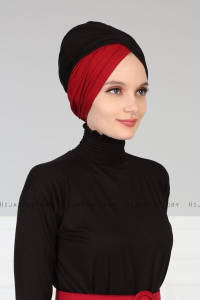 Fiona - Black & Bordeaux Cotton Turban