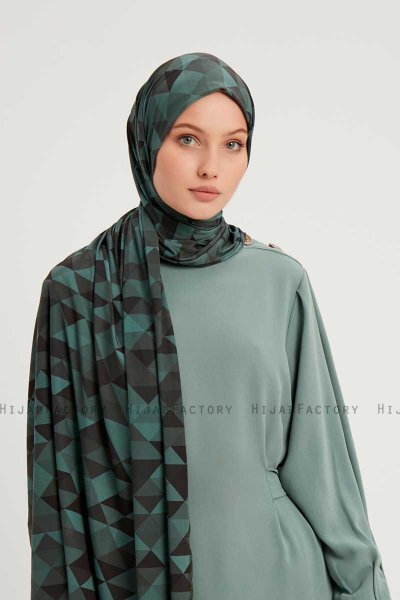 Banou - Petrol Blue Patterned Hijab