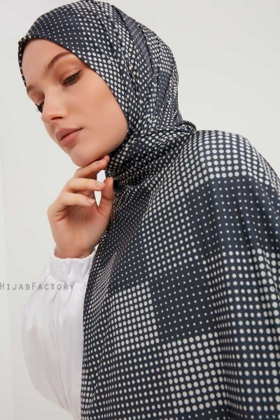Nurgul - Navy Blue Patterned Hijab