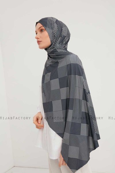 Nurgul - Navy Blue Patterned Hijab