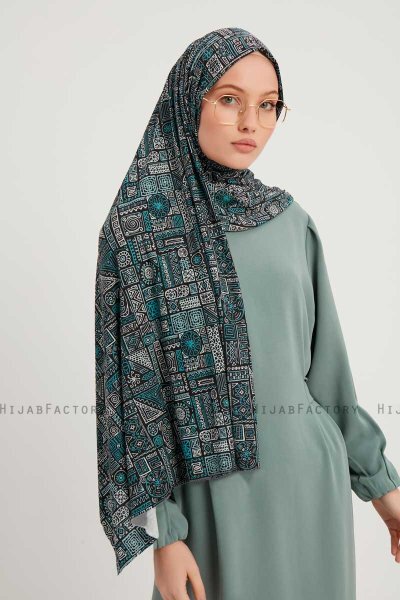 Gulya - Petrol Green Patterned Hijab