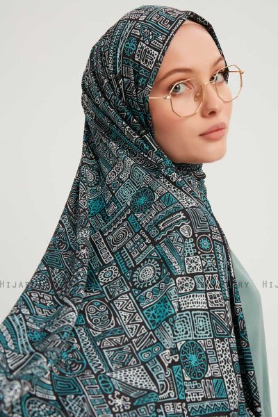 Gulya - Petrol Green Patterned Hijab