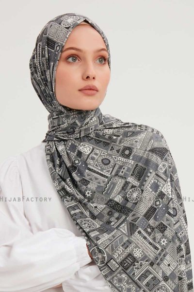 Gulya - Grey Patterned Hijab