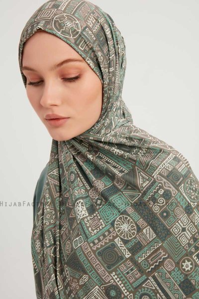 Gulya - Dark Green Patterned Hijab