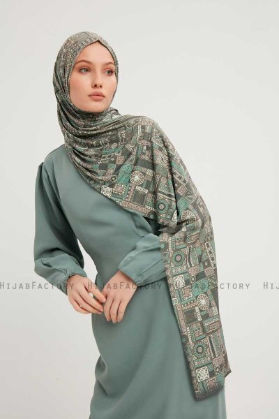 Gulya - Dark Green Patterned Hijab