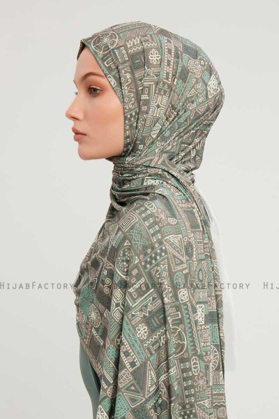 Gulya - Dark Green Patterned Hijab
