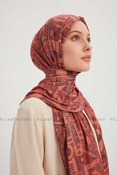 Gulya - Brick Red Patterned Hijab