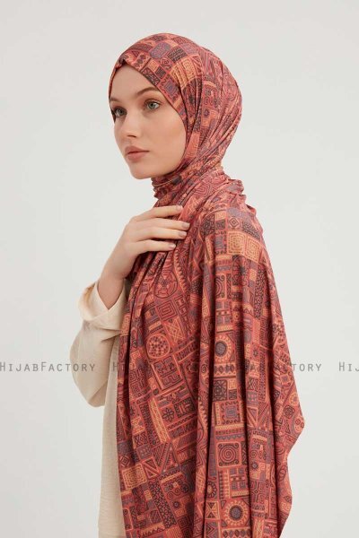 Gulya - Brick Red Patterned Hijab