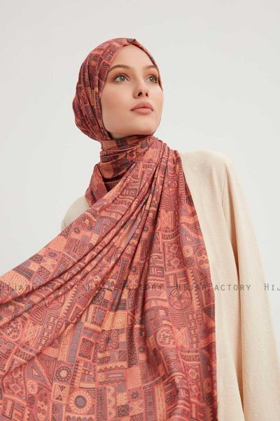 Gulya - Brick Red Patterned Hijab