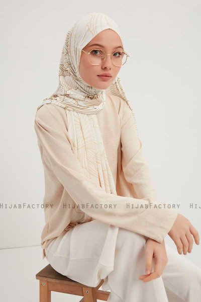 Fadime - Pearl White Patterned Hijab
