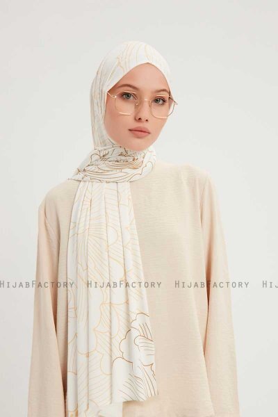 Fadime - Pearl White Patterned Hijab