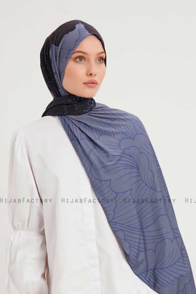 Fadime - Navy Blue Patterned Hijab