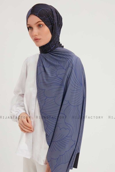 Fadime - Navy Blue Patterned Hijab