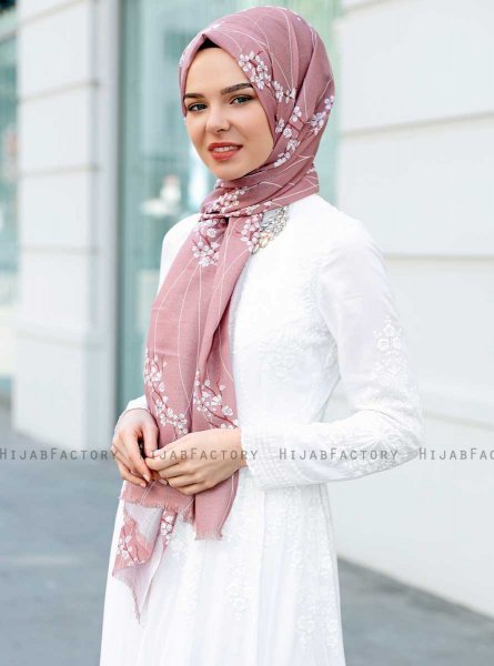 Abira - Dark Pink Patterned Hijab - Sal Evi