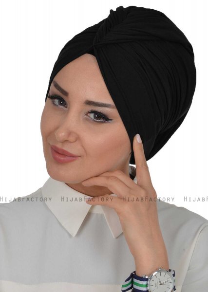 Amy - Black Cotton Turban - Ayse Turban 320001-4