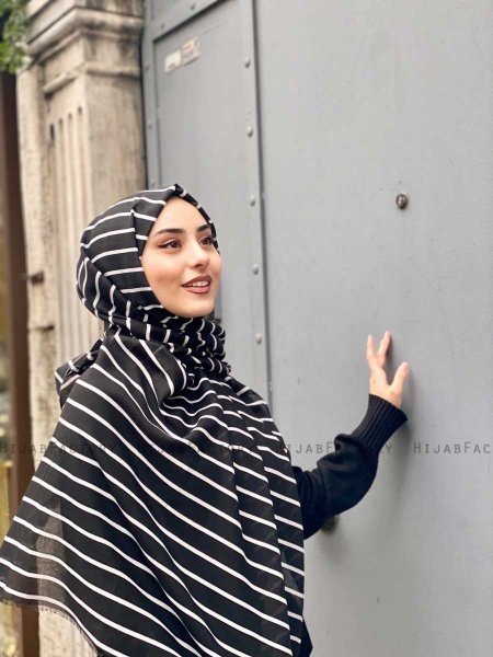 Aniso - Black Patterned Cotton Hijab - Mirach