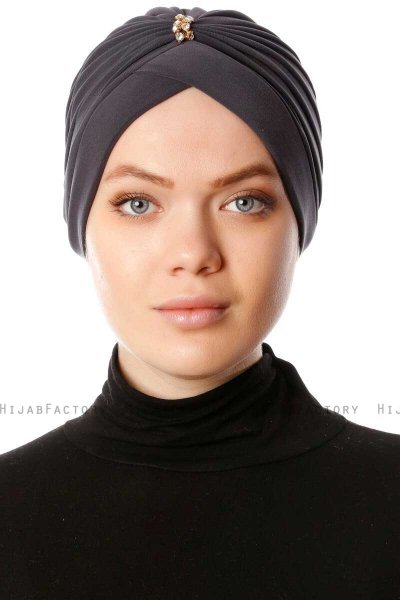 Arwa - Anthracite Crepe Chiffon Turban - Sehr-i Sal