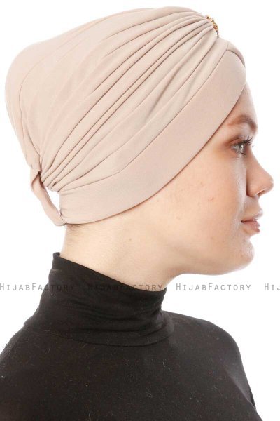 Arwa - Beige Crepe Chiffon Turban - Sehr-i Sal