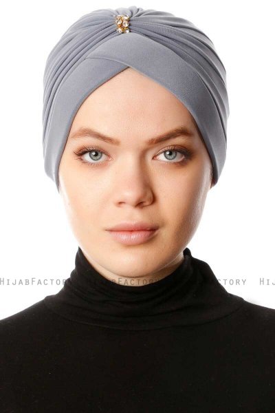 Arwa - Grey Crepe Chiffon Turban - Sehr-i Sal