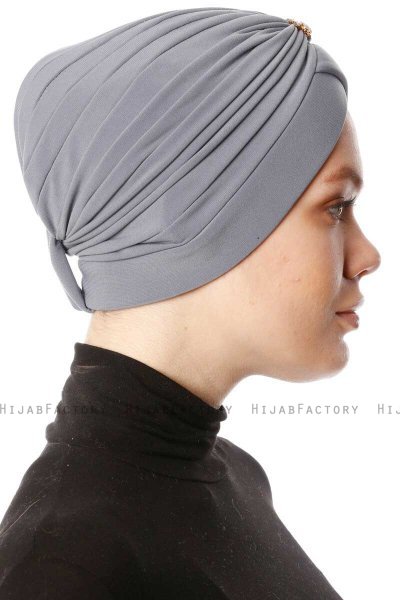 Arwa - Grey Crepe Chiffon Turban - Sehr-i Sal