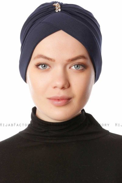 Arwa - Navy Blue Crepe Chiffon Turban - Sehr-i Sal