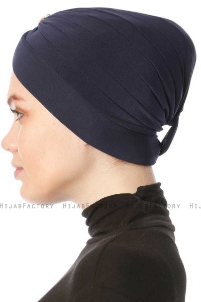 Arwa - Navy Blue Crepe Chiffon Turban - Sehr-i Sal
