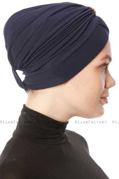 Arwa - Navy Blue Crepe Chiffon Turban - Sehr-i Sal